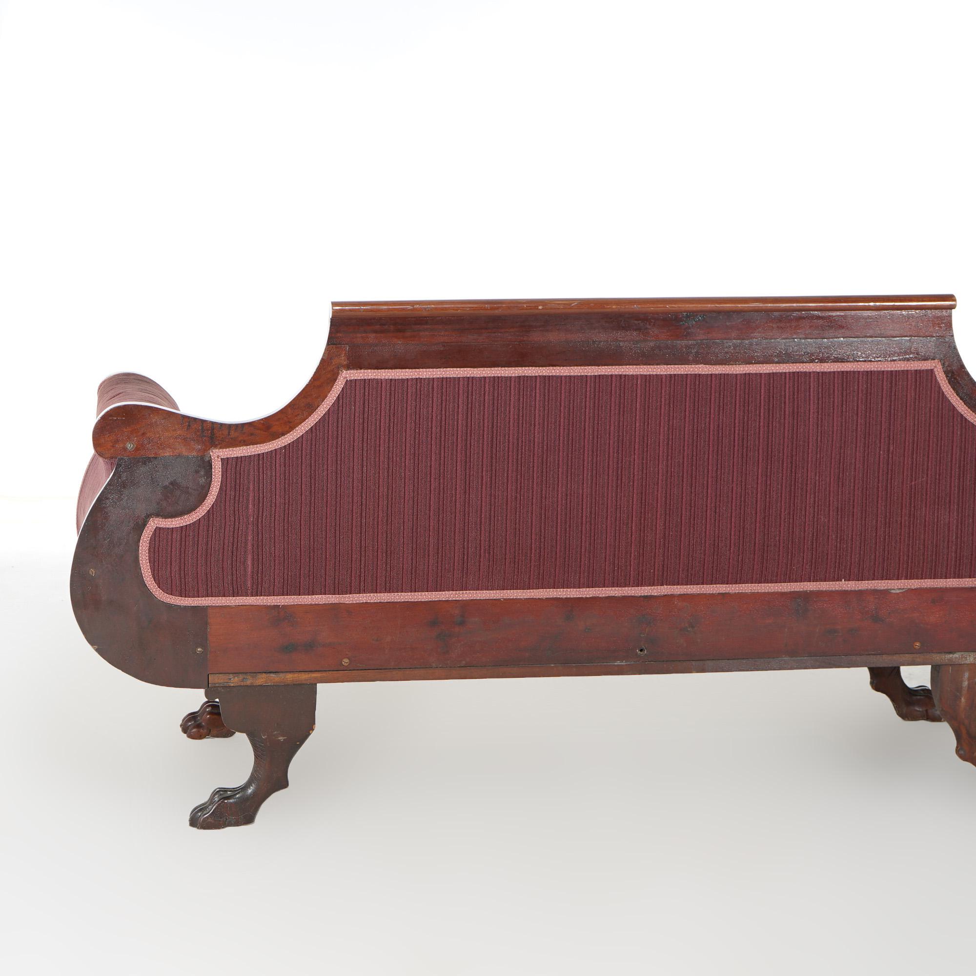 Antique American Empire Neoclassical Greco Flame Mahogany Sofa c1840 10