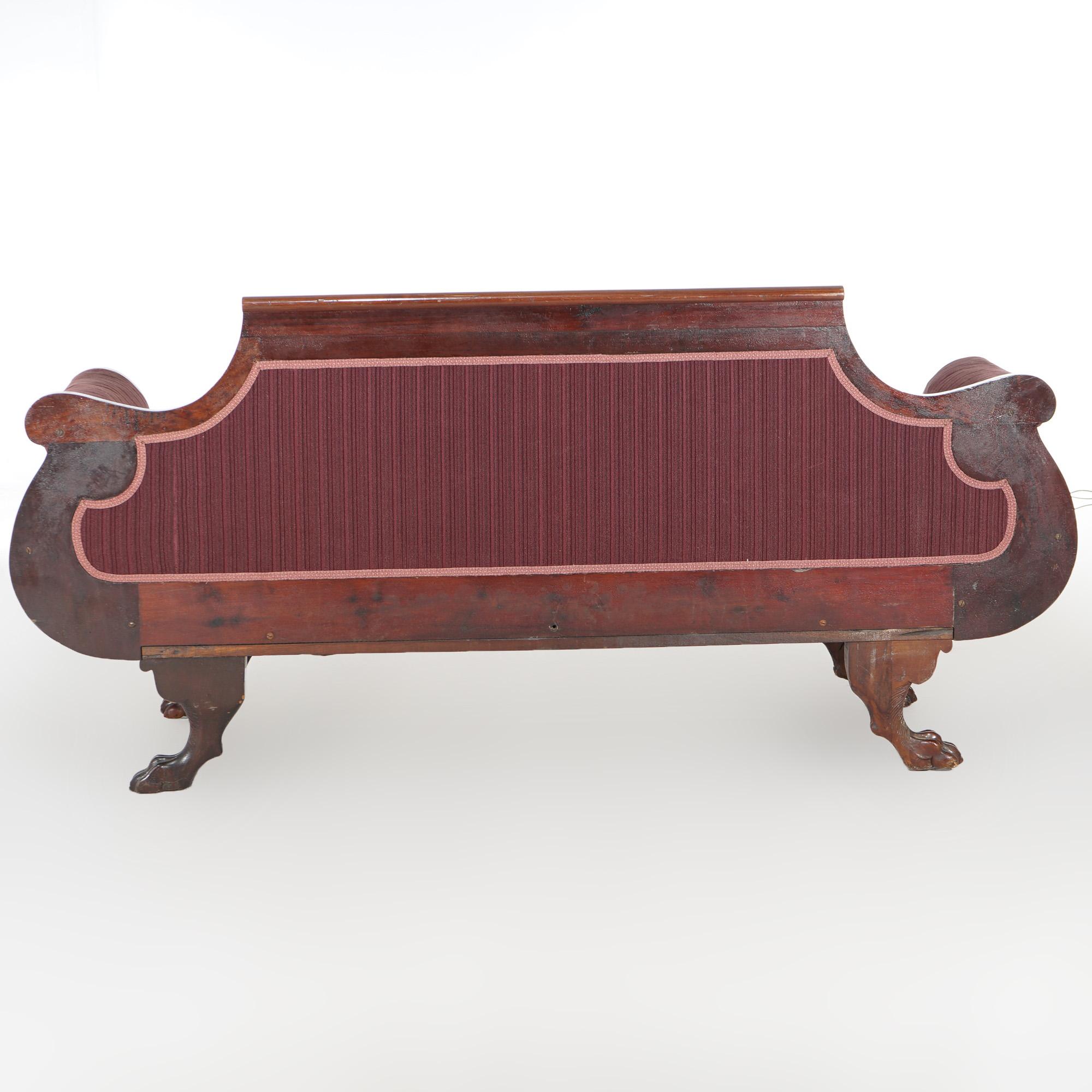 Antique American Empire Neoclassical Greco Flame Mahogany Sofa c1840 11