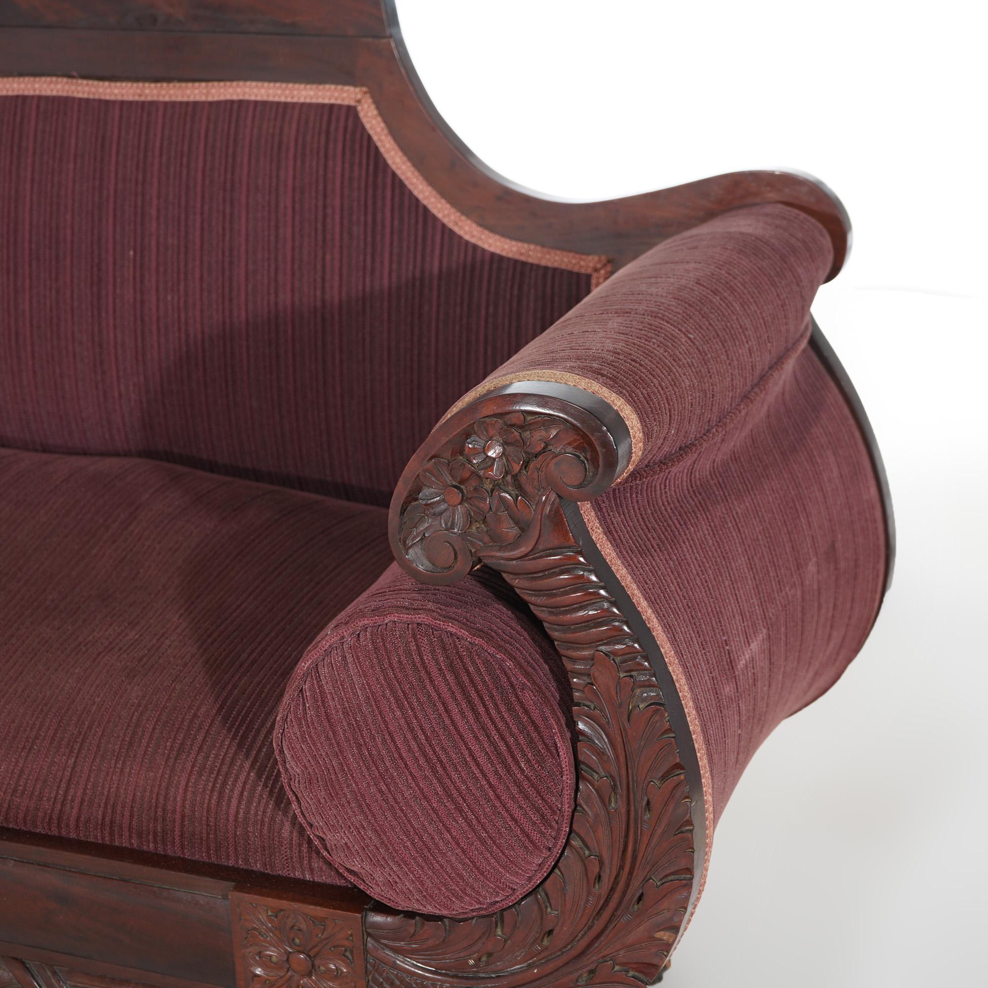 Antique American Empire Neoclassical Greco Flame Mahogany Sofa c1840 In Good Condition In Big Flats, NY