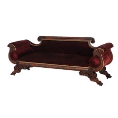 Antique American Empire Neoclassical Greco Flame Mahogany Sofa c1840