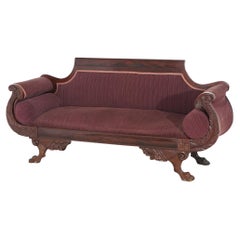 Antique American Empire Neoclassical Greco Flame Mahogany Sofa c1840