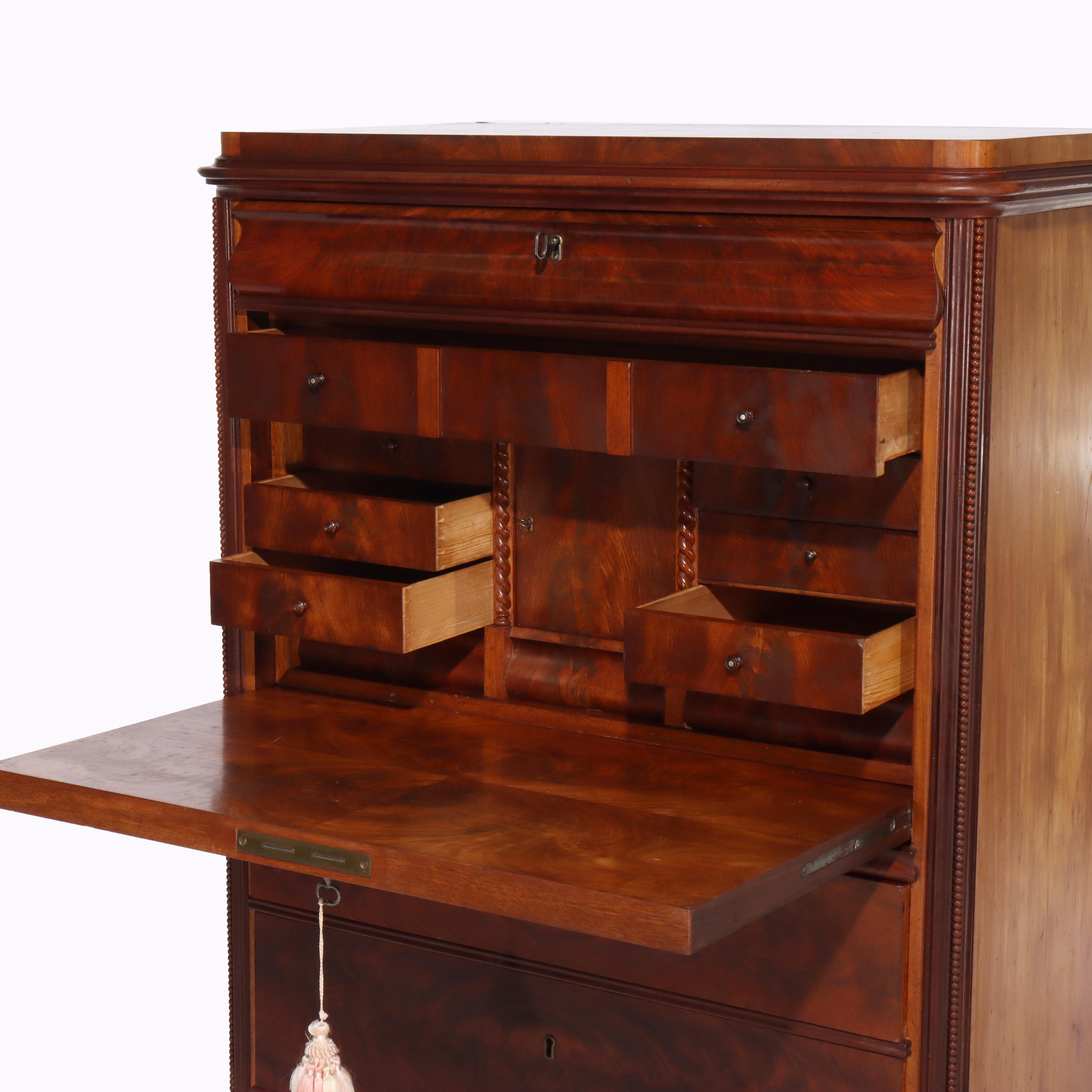 Ancien bureau Empire néoclassique en acajou à abattant C1840 en vente 5