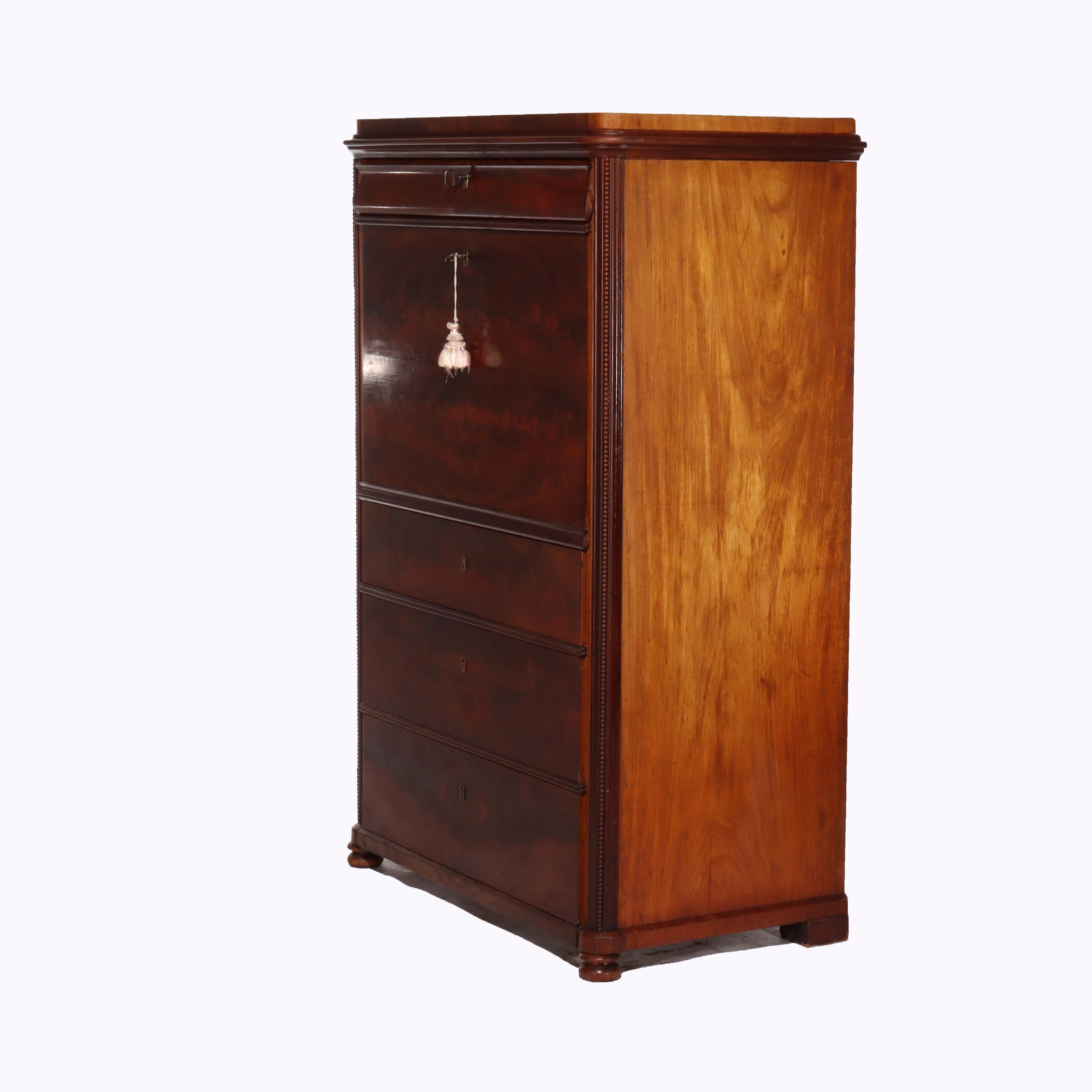 Ancien bureau Empire néoclassique en acajou à abattant C1840 en vente 9