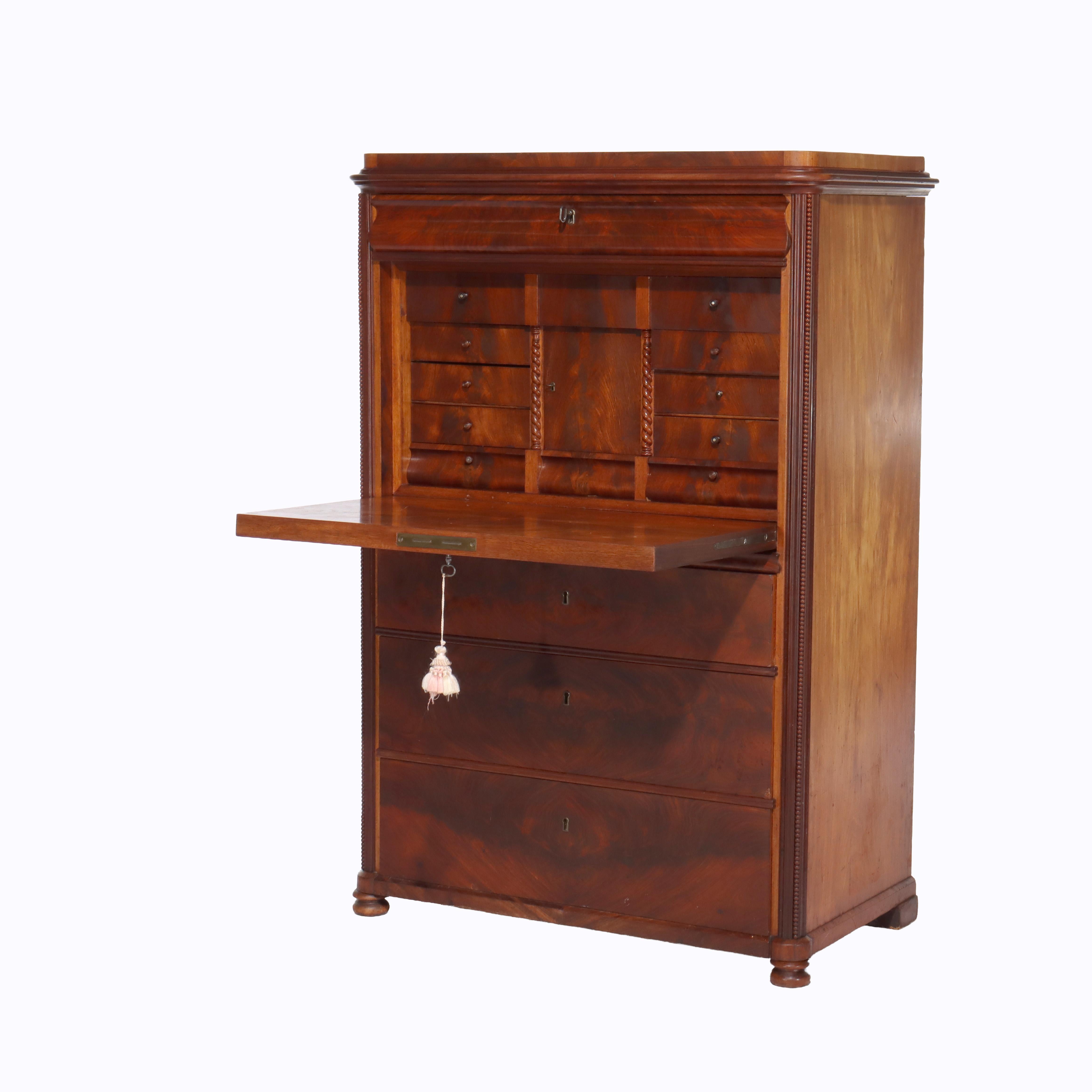 Ancien bureau Empire néoclassique en acajou à abattant C1840 en vente 2