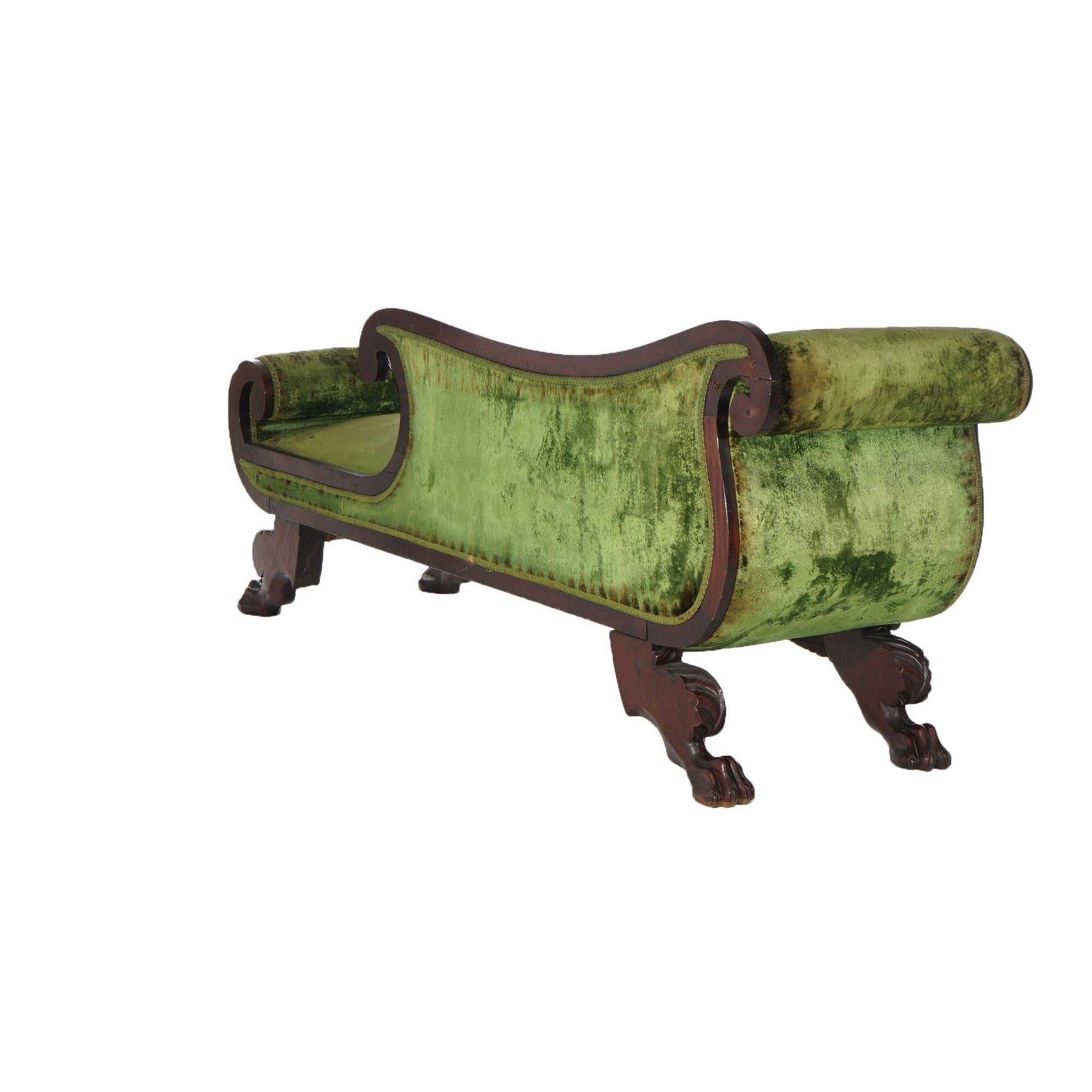 Antique American Empire Neoclassical Recamier Flame Mahogany Sofa C1840 5