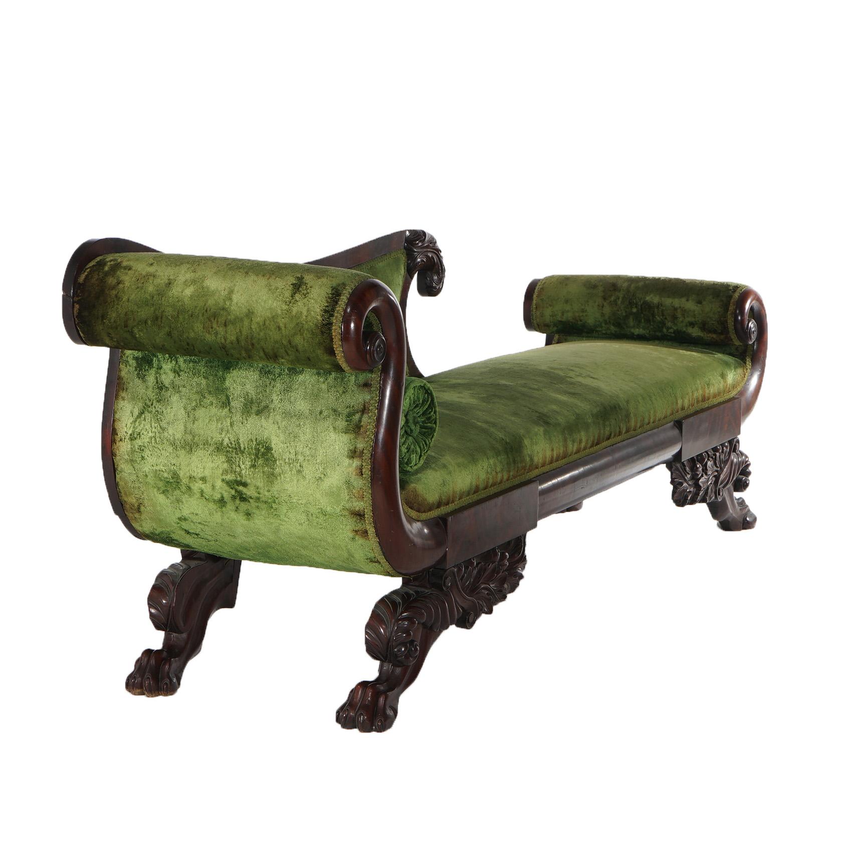 Antique American Empire Neoclassical Recamier Flame Mahogany Sofa C1840 6