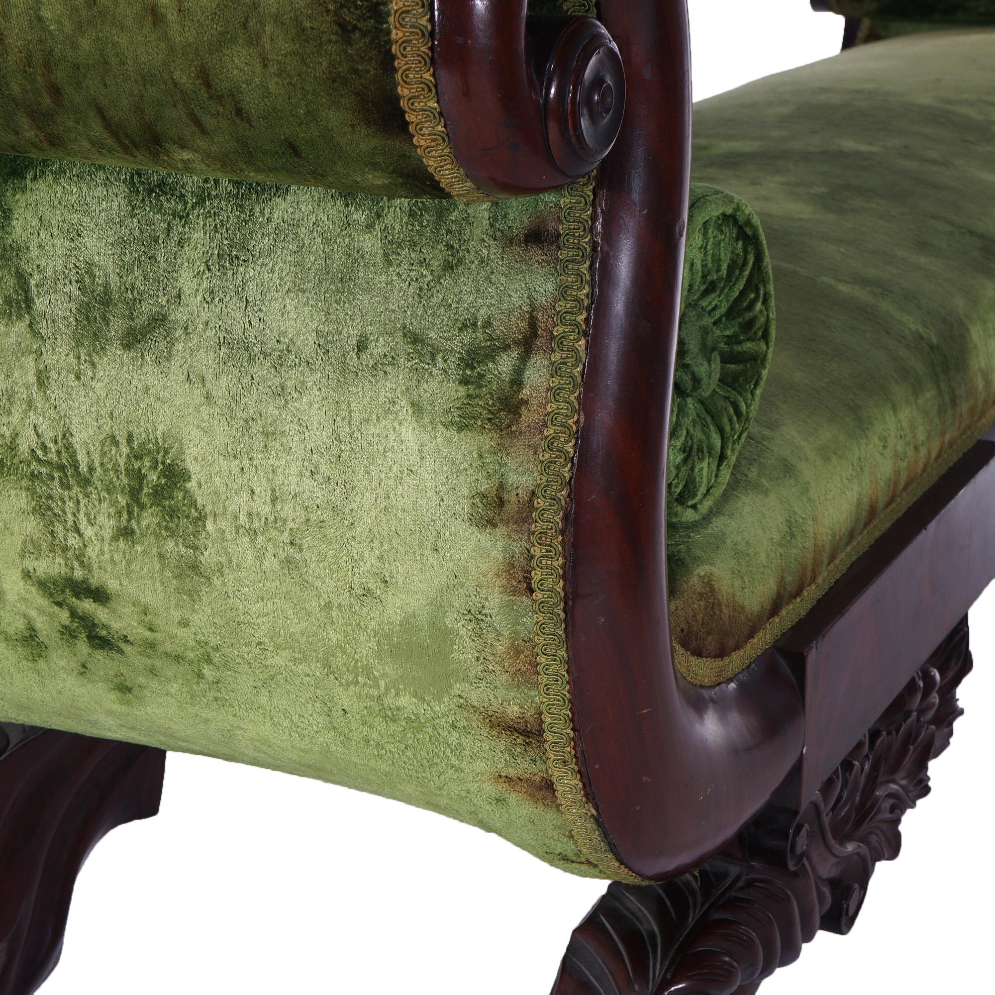 Antique American Empire Neoclassical Recamier Flame Mahogany Sofa C1840 7