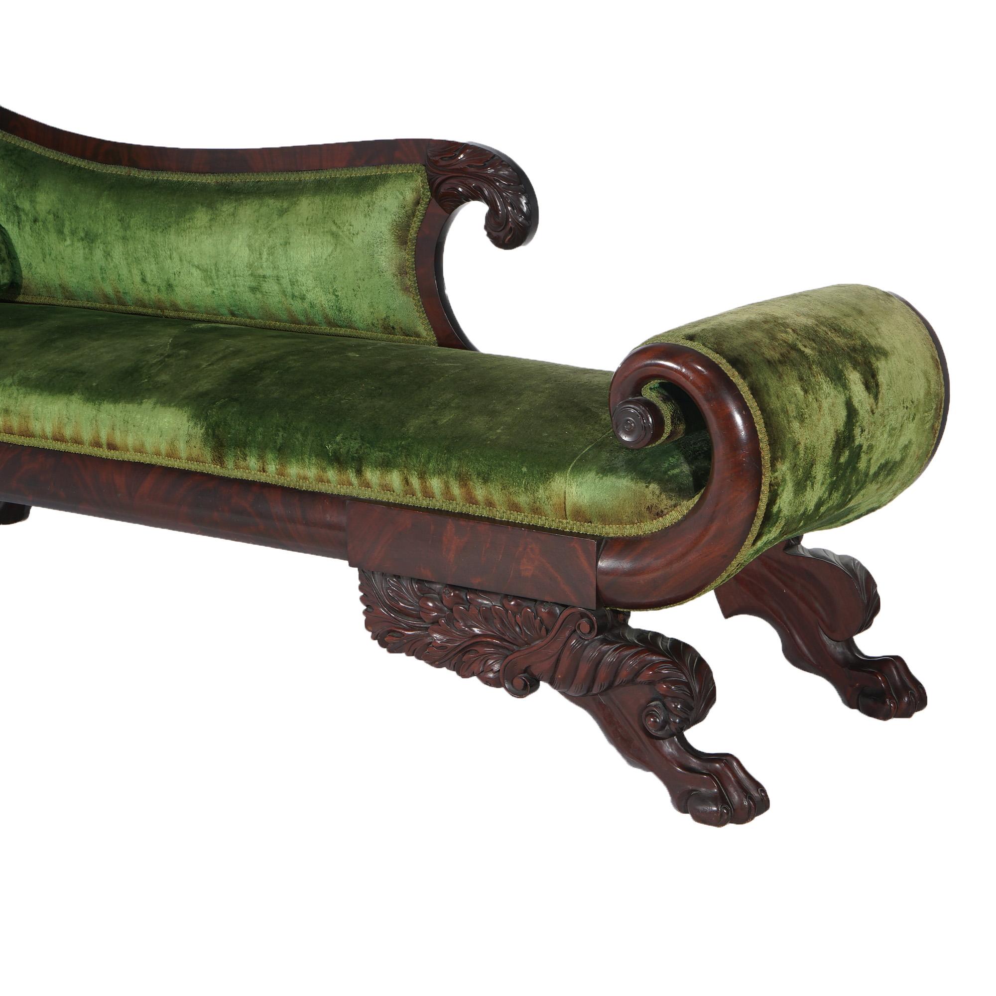 19th Century Antique American Empire Neoclassical Recamier Flame Mahogany Sofa C1840 For Sale