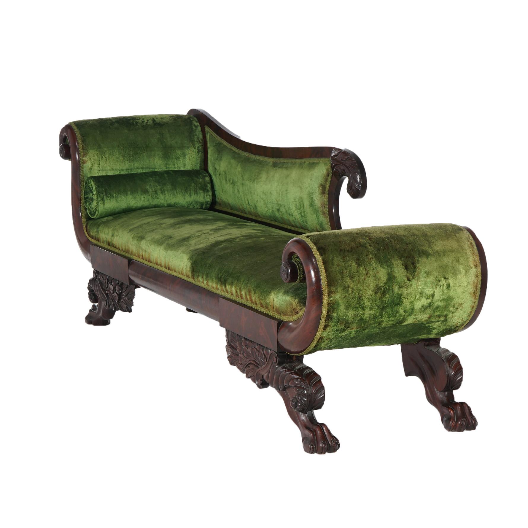 Antique American Empire Neoclassical Recamier Flame Mahogany Sofa C1840 1