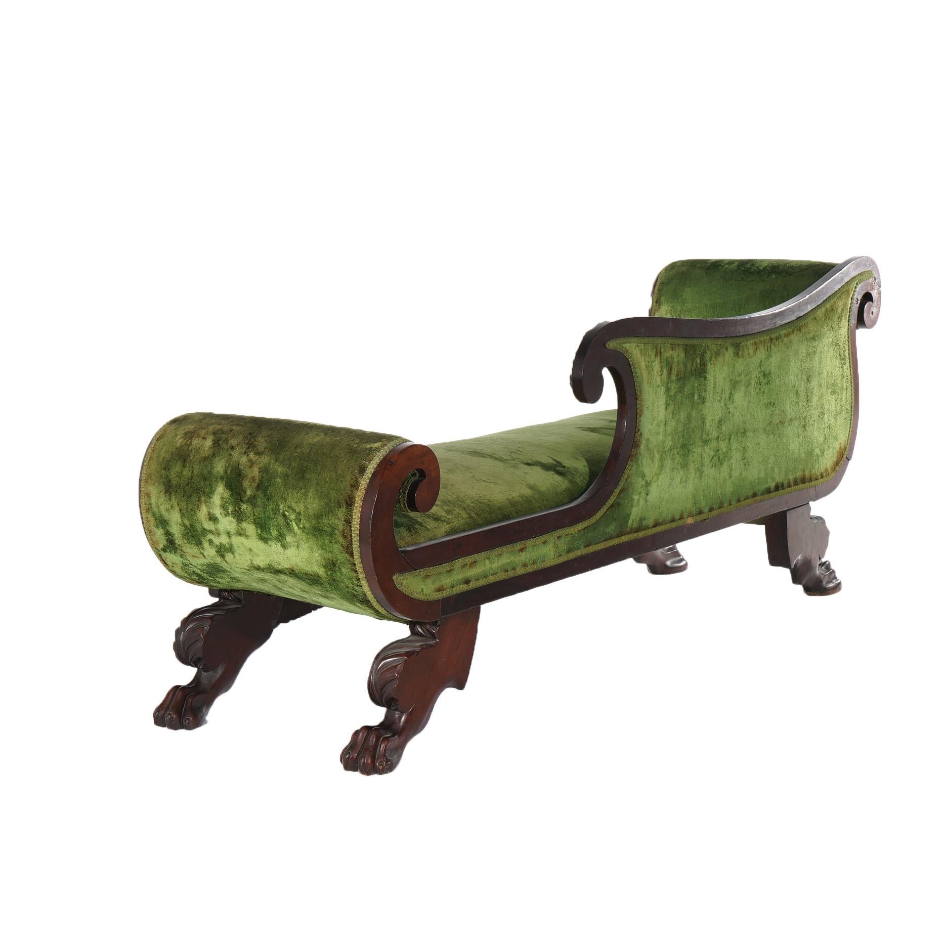 Antique American Empire Neoclassical Recamier Flame Mahogany Sofa C1840 2