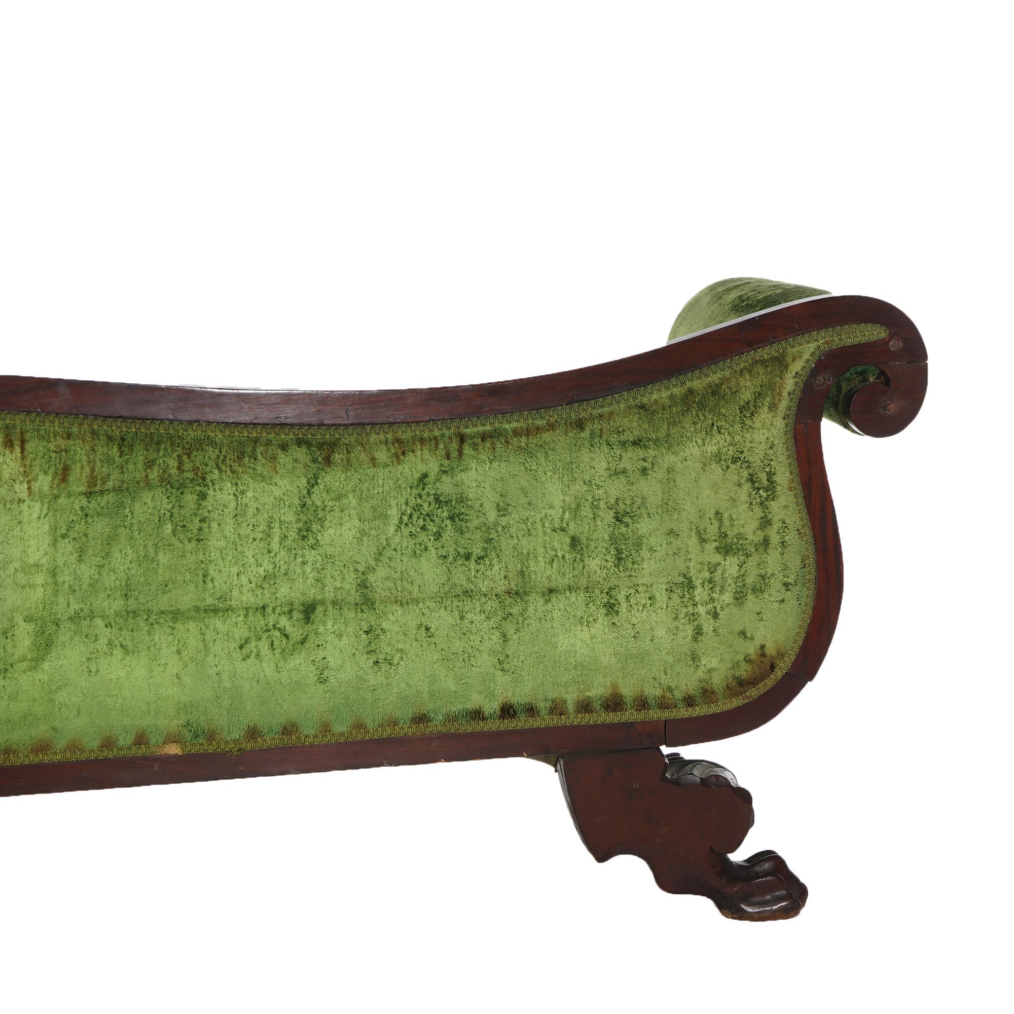 Antique American Empire Neoclassical Recamier Flame Mahogany Sofa C1840 3
