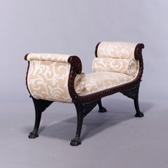 Antique American Empire Neoclassical Style Claw Foot Window Bench, 20th C
