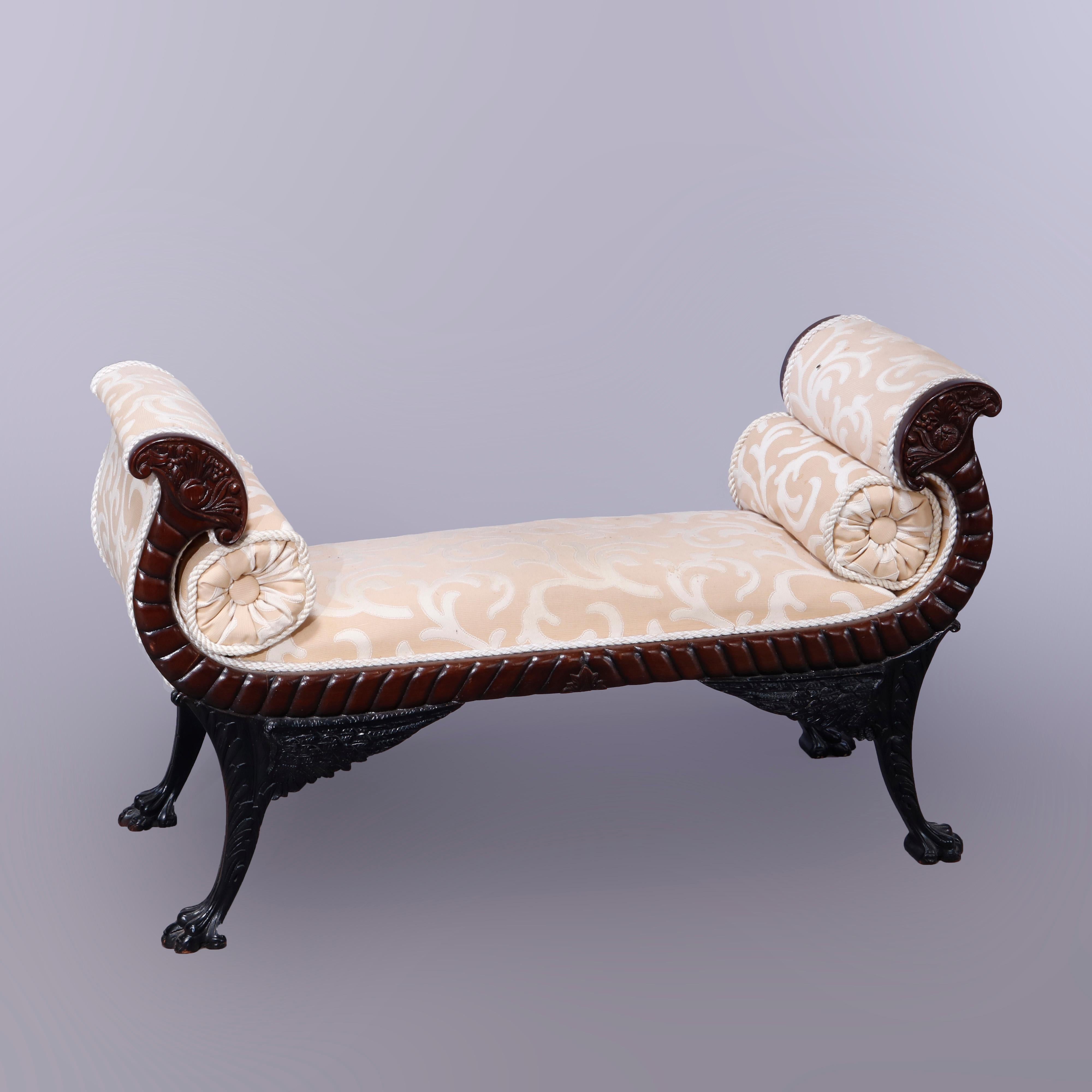 20th Century Antique American Empire Neoclassical Style Claw Foot Window Bench, 20th C