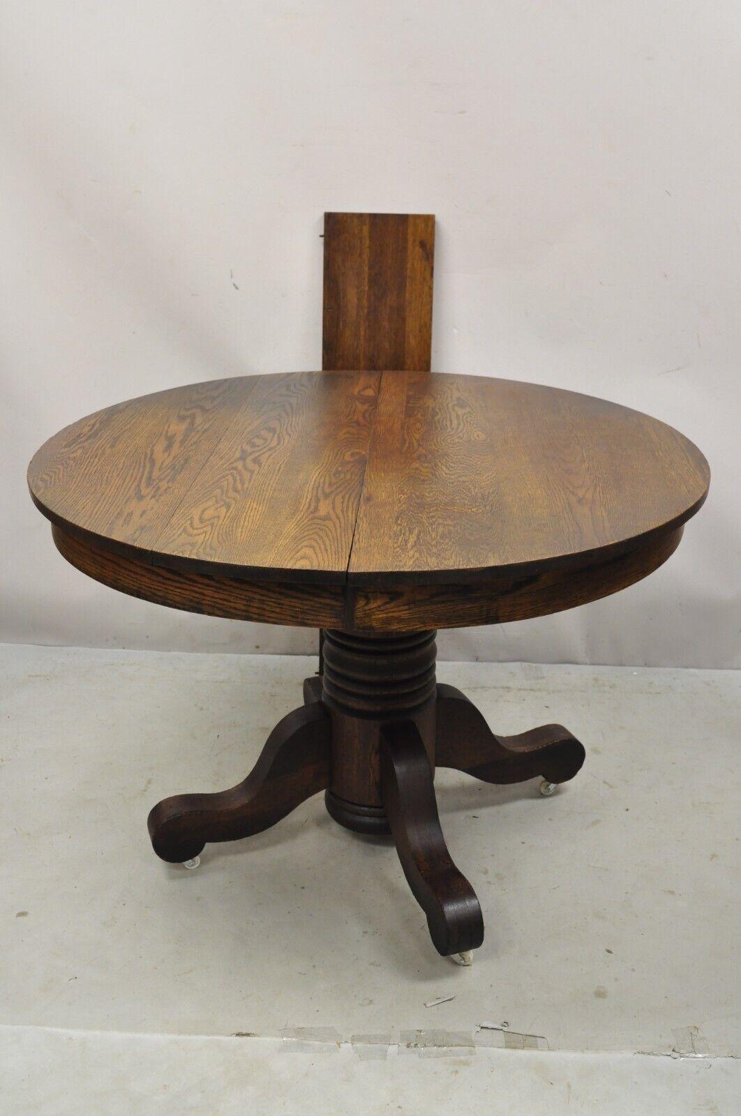 Antique American Empire Oak Wood Round Oak Pedestal Base Dining Table ...