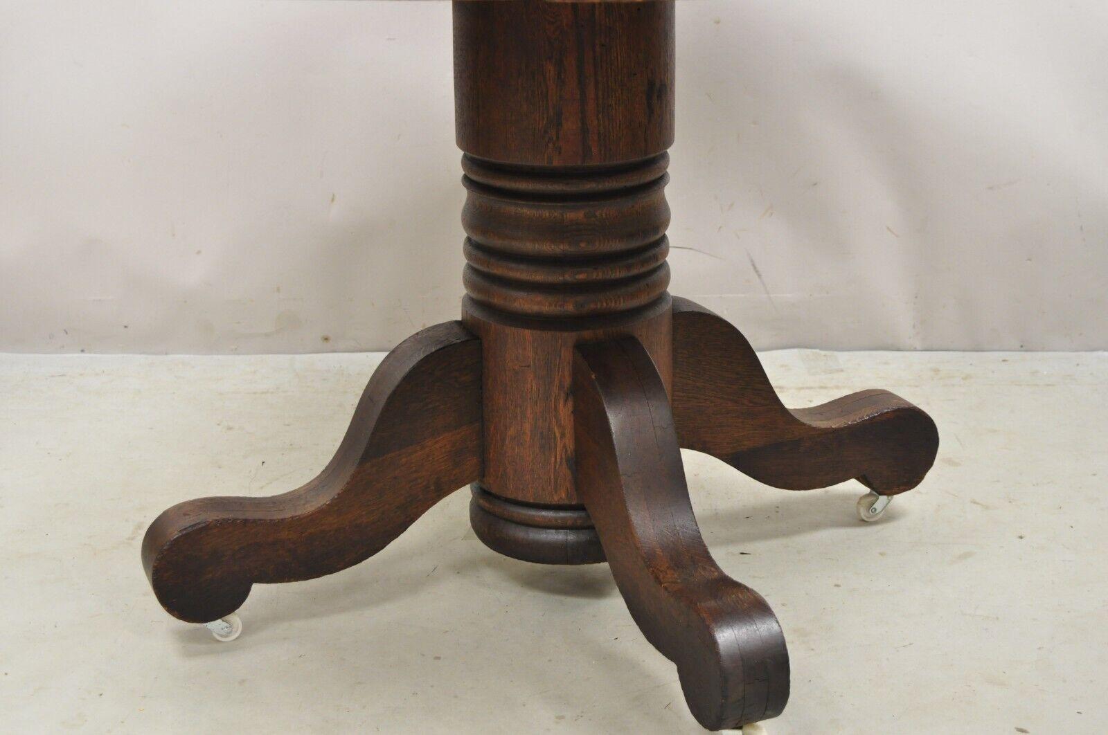 Antique American Empire Oak Wood Round Oak Pedestal Base Dining Table ...