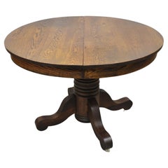 Antique American Empire Oak Wood Round Oak Pedestal Base Dining Table
