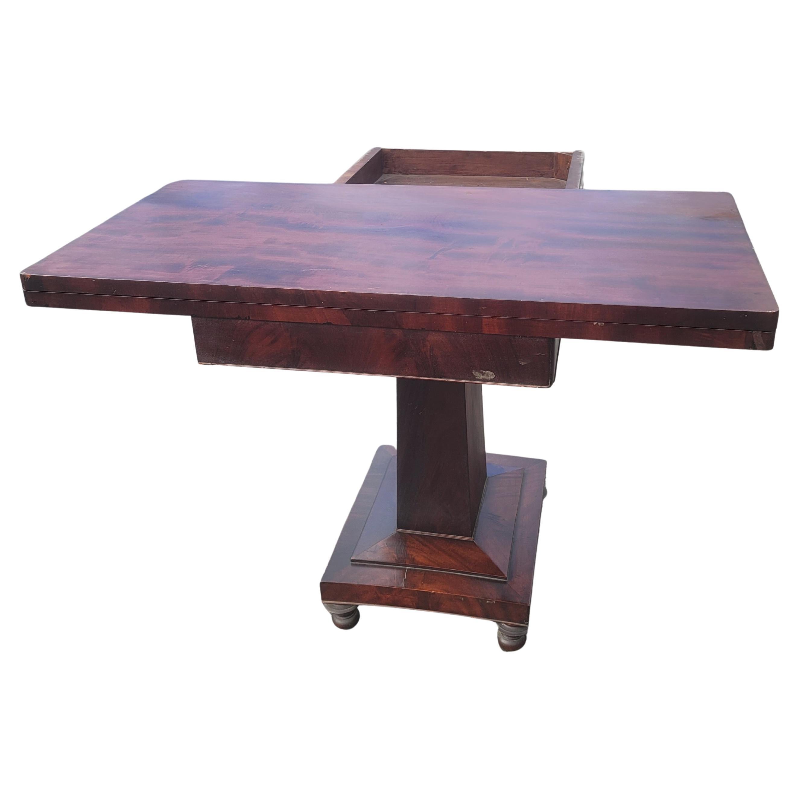 Antique American Empire Pedestal Console, Card / Games Table in Flame Mahogany For Sale 2