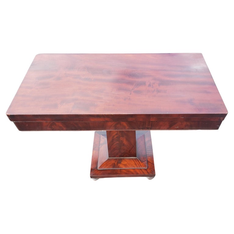 Antique American Empire Pedestal Console, Card / Games Table in Flame