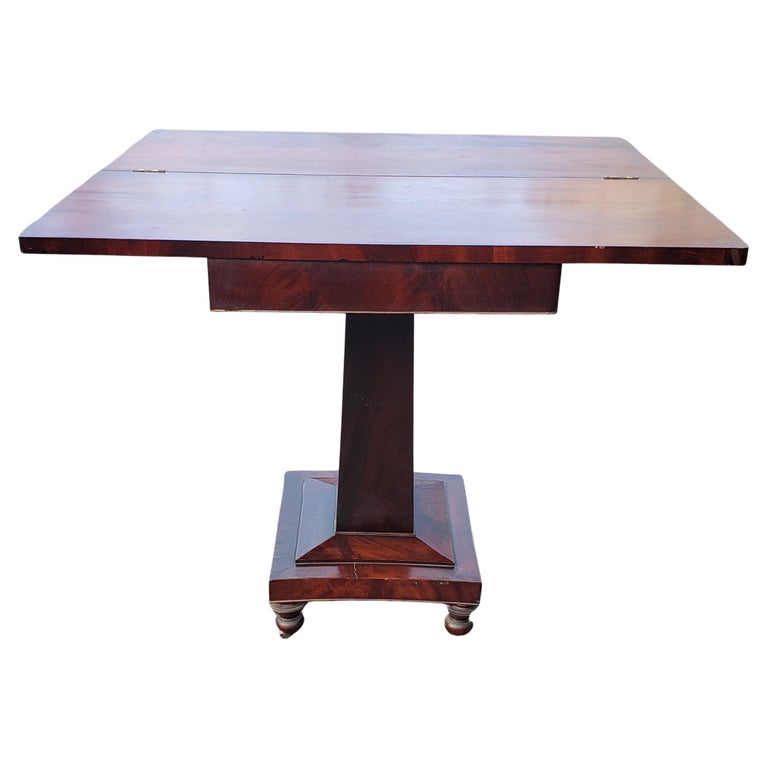 Antique American Empire Pedestal Console, Card / Games Table in Flame