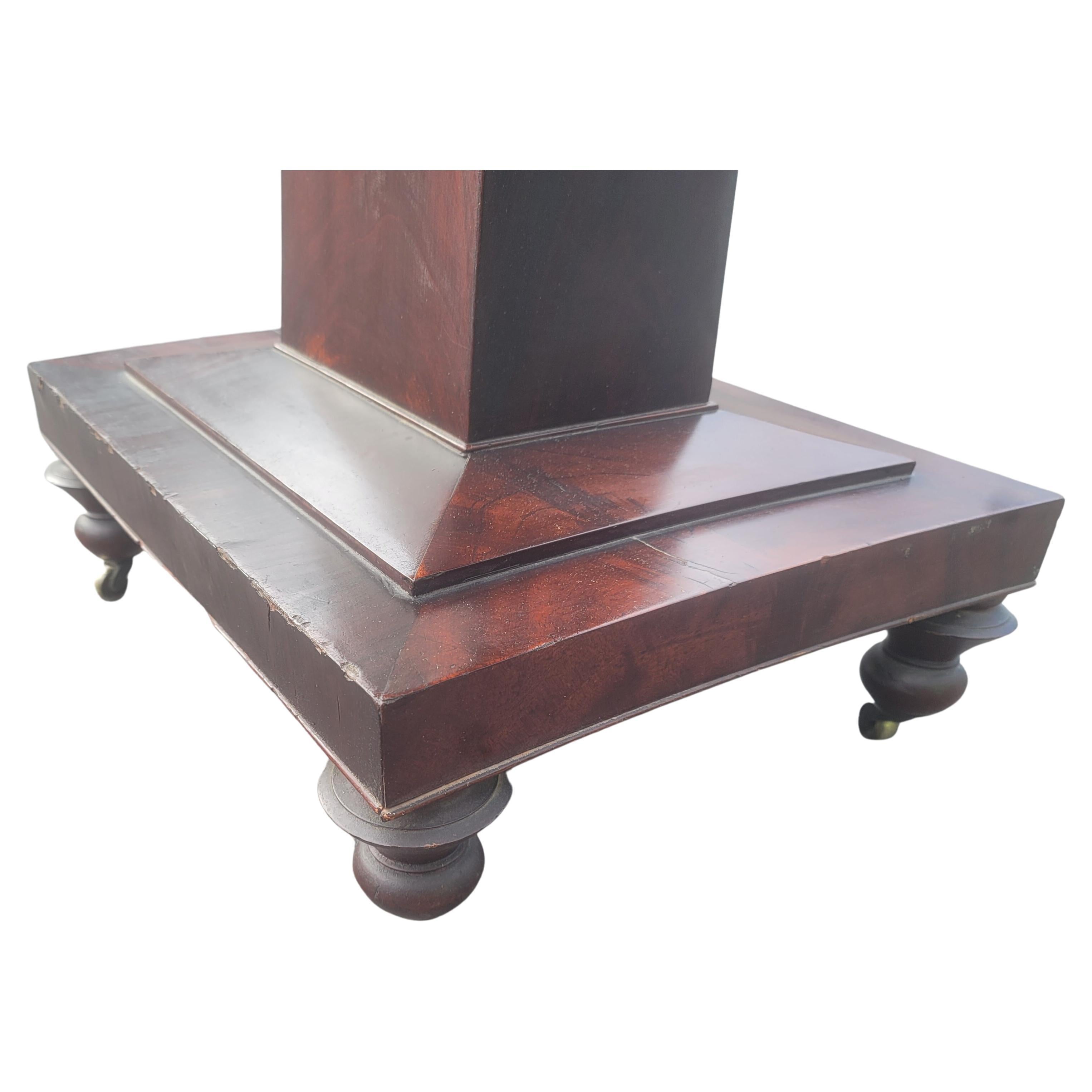 Hardwood Antique American Empire Pedestal Console, Card / Games Table in Flame Mahogany For Sale