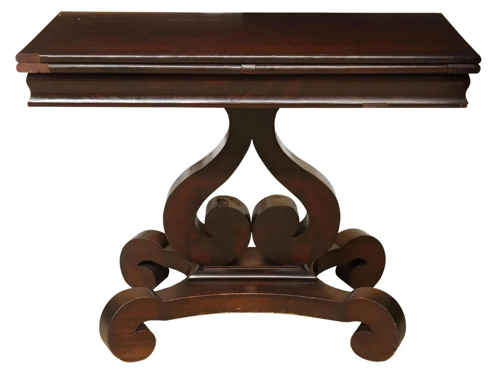 Hand-Crafted Antique American Empire Period Mahogany Games Table