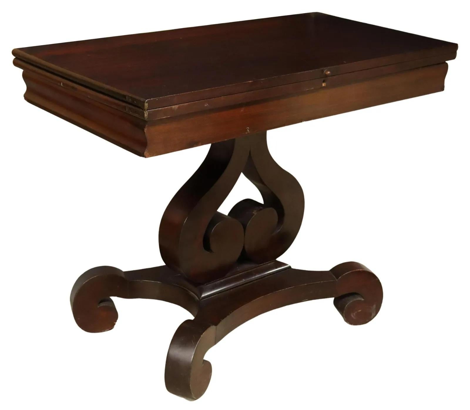 Brass Antique American Empire Period Mahogany Games Table For Sale