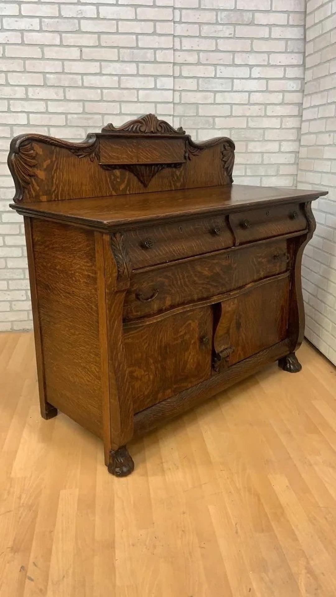 Late 19th Century Antique American Empire Quarter Sawn Oak Buffet / Sideboard or Bar Cabinet