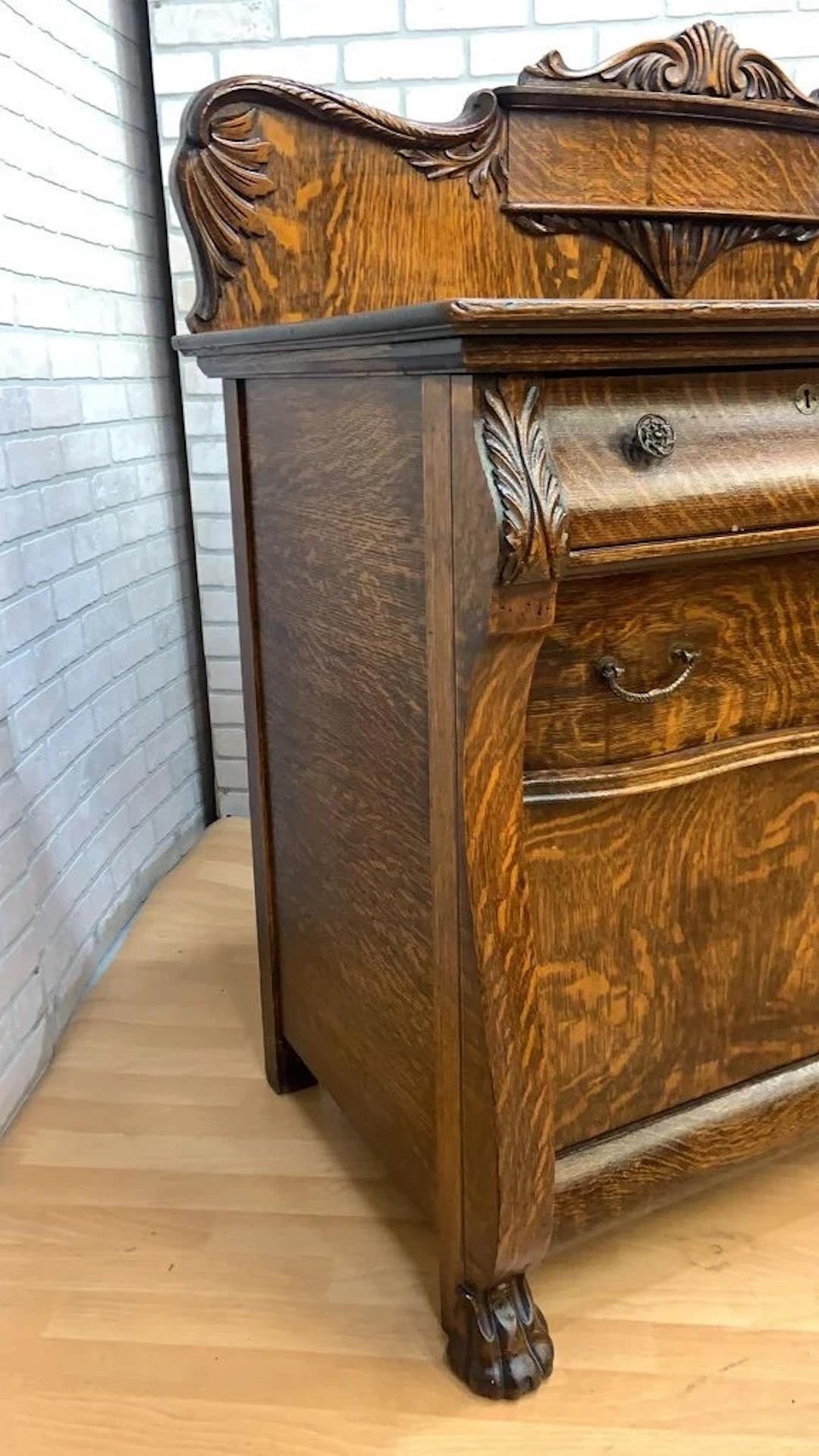 Antique American Empire Quarter Sawn Oak Buffet / Sideboard or Bar Cabinet 1