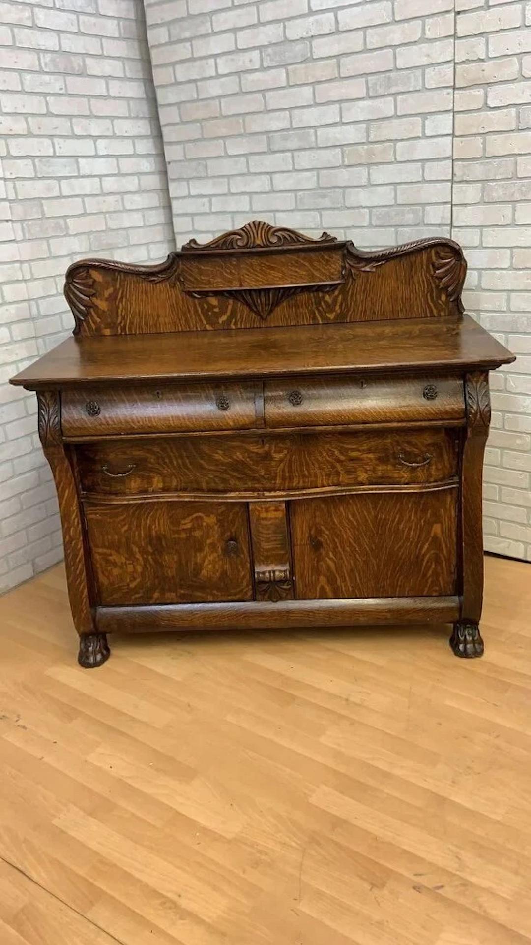 Antique American Empire Quarter Sawn Oak Buffet / Sideboard or Bar Cabinet 3