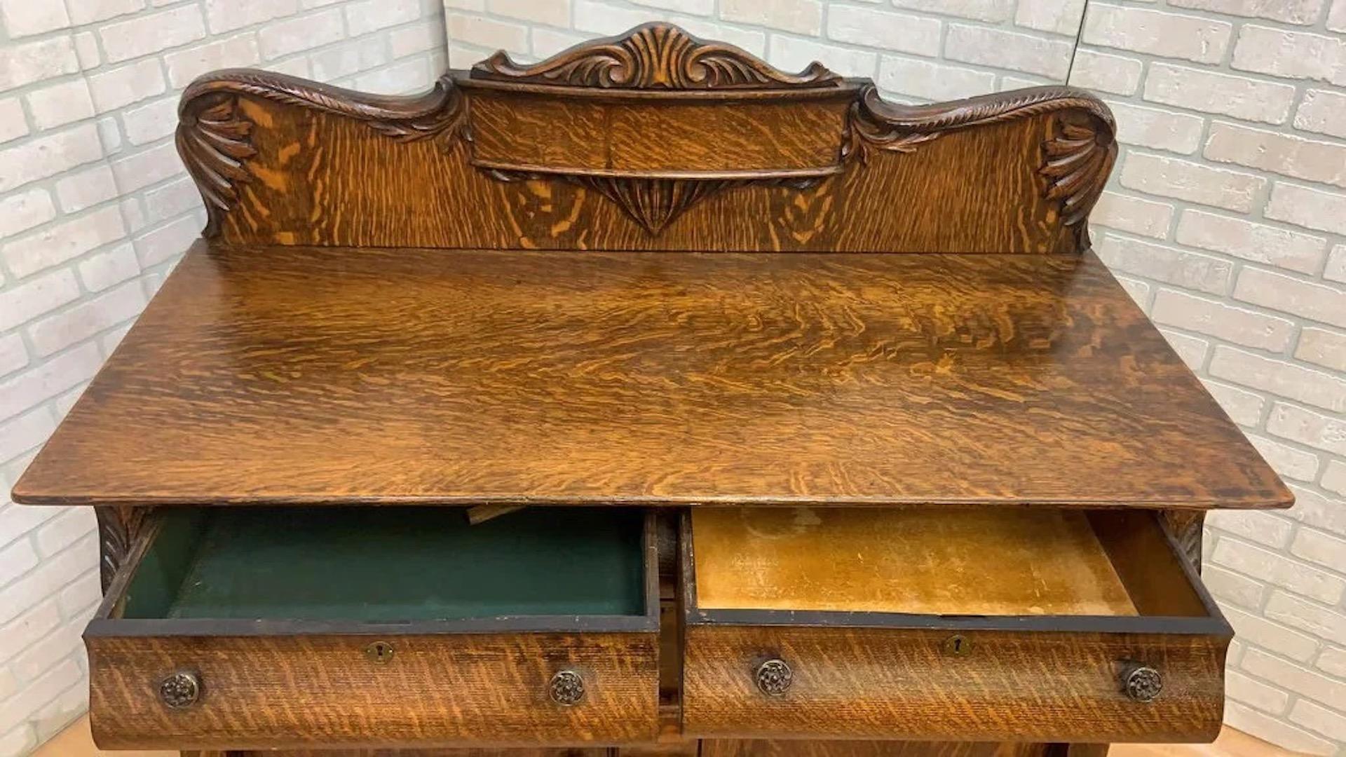 Antique American Empire Quarter Sawn Oak Buffet / Sideboard or Bar Cabinet 4