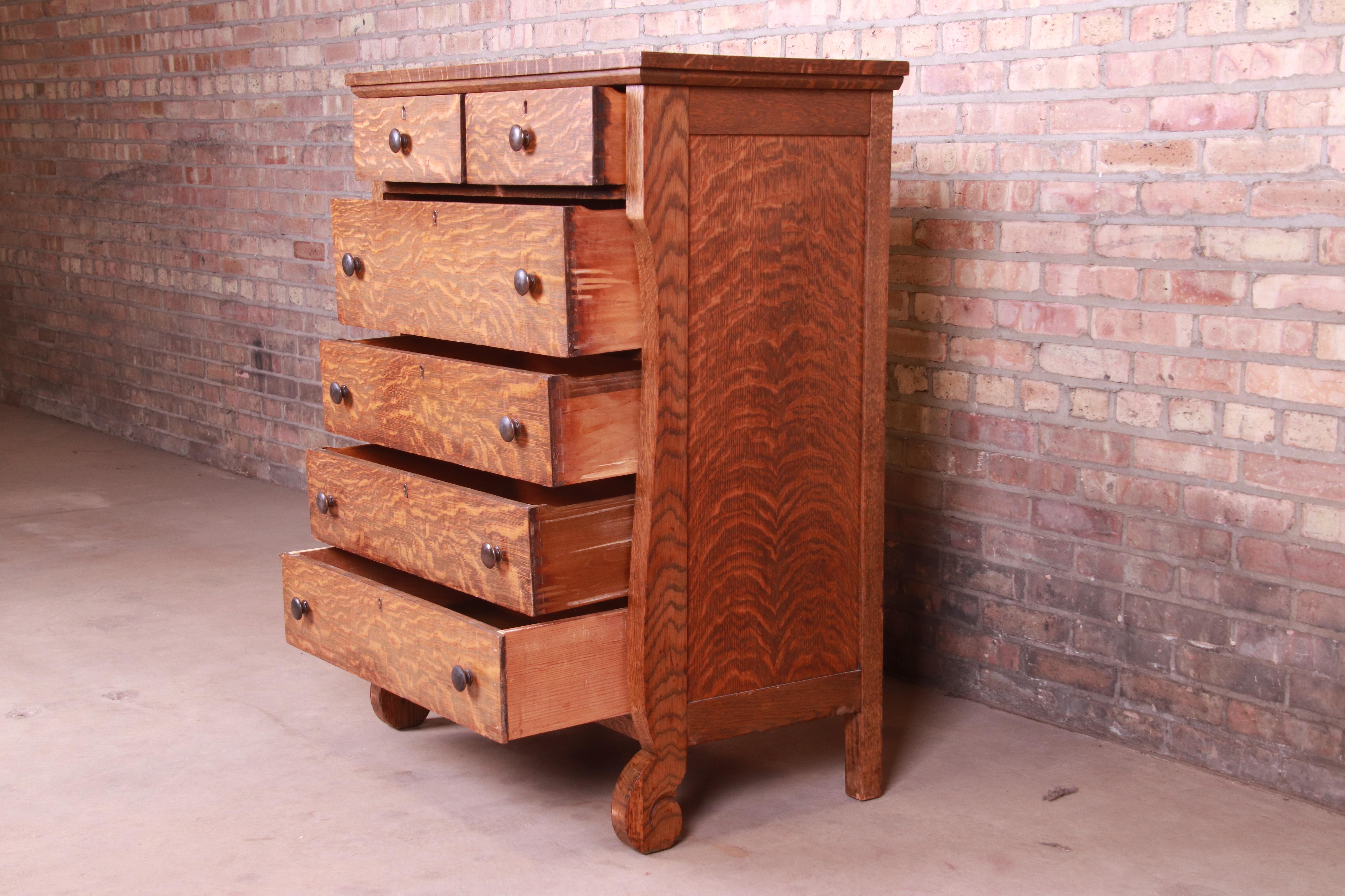 Antique American Empire Quarter Sawn Oak Highboy Dresser, circa 1900 1