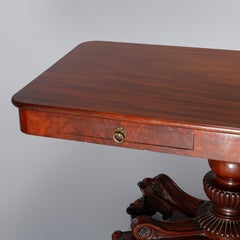 Antique American Empire Quervelle School Flame Mahogany Library Table, c 1840