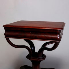 Antique American Empire Quervelle School Flame Mahogany Sewing Stand, circa 1890