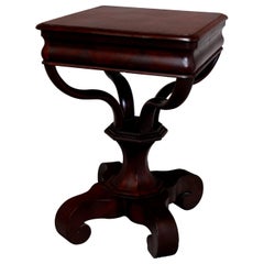 Antique American Empire Quervelle School Flame Mahogany Sewing Stand, circa 1890