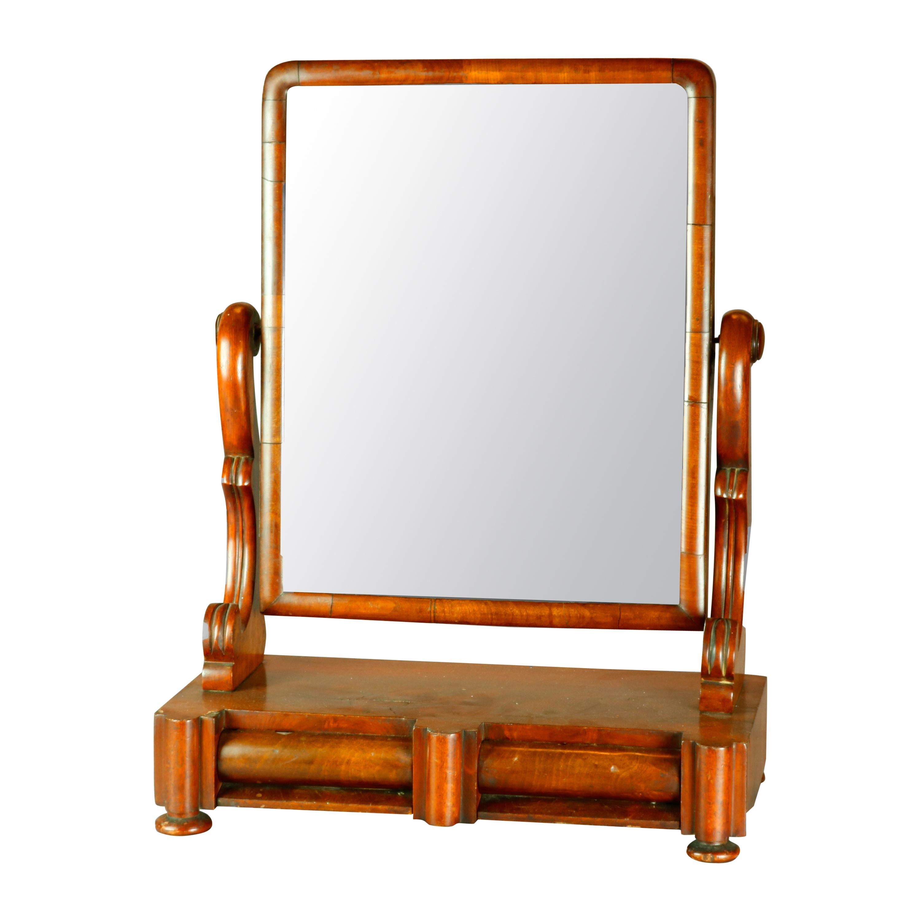 Antique American Empire Quervelle School Flame Mahogany Shaving Mirror