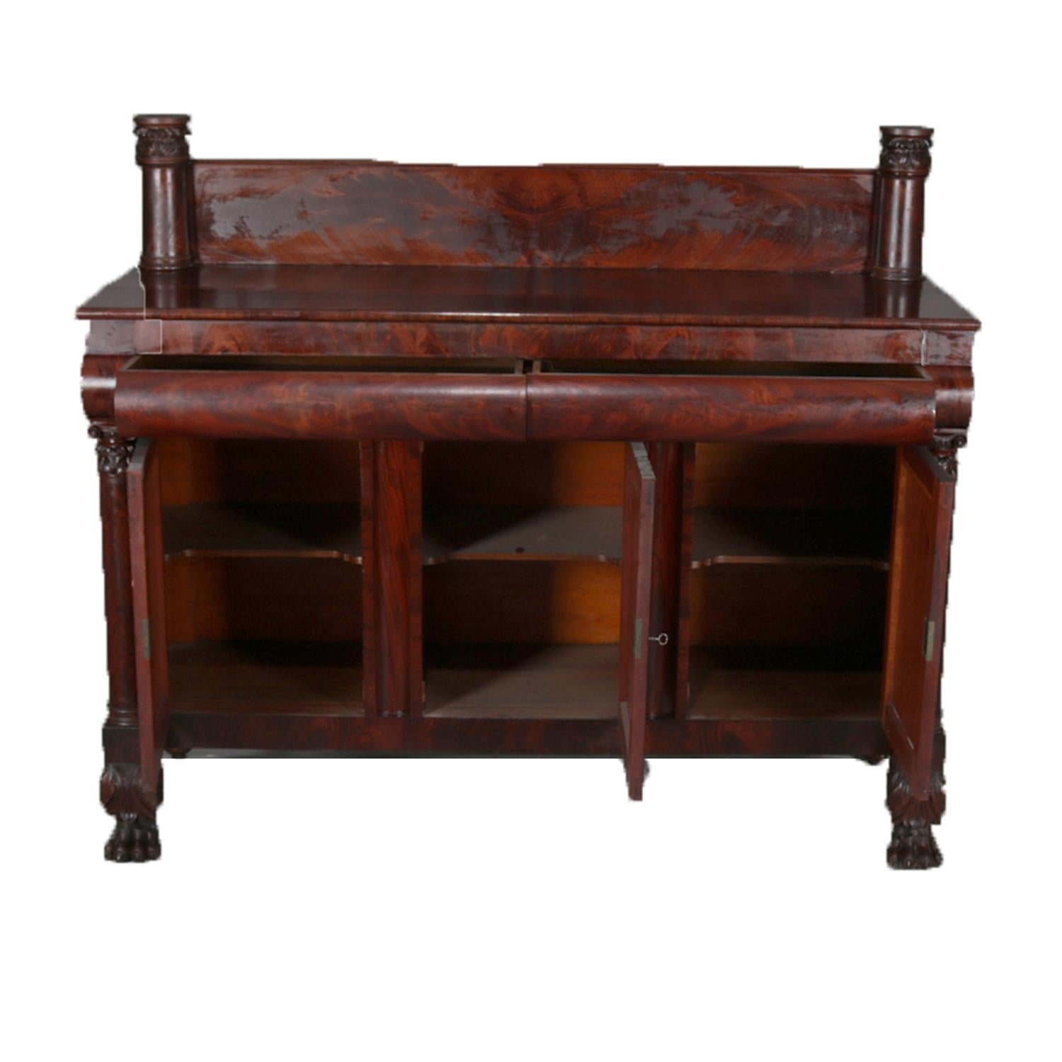 Antique American Empire Quervelle School Flame Mahogany Sideboard, circa 1830 In Good Condition In Big Flats, NY
