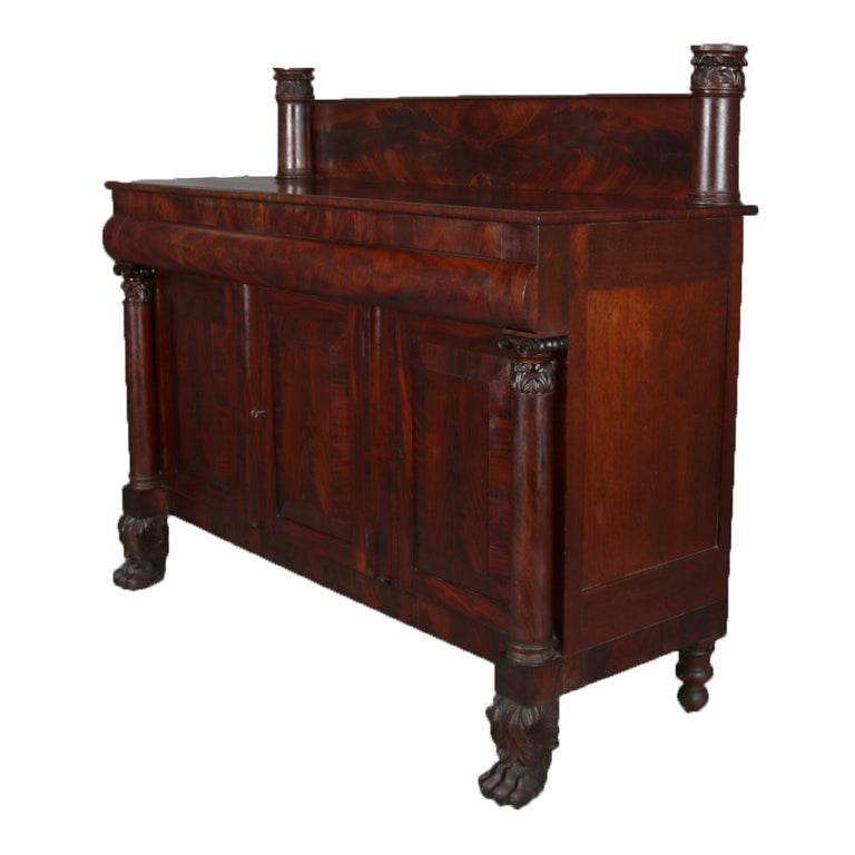 Antique American Empire Quervelle School Flame Mahogany Sideboard