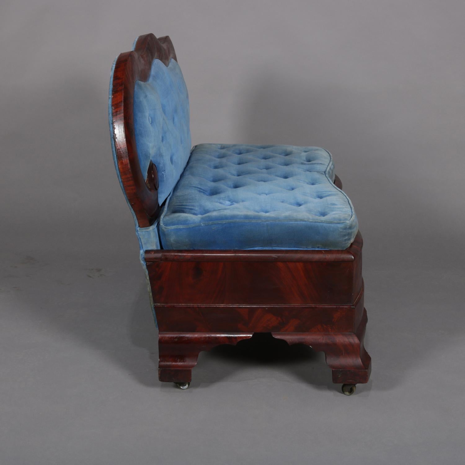 19th Century Antique American Empire Quervelle School Mahogany & Velvet Slipper Sofa