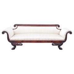 Antique American Empire Regency Mahogany Paw Feet Roll Arm Sofa