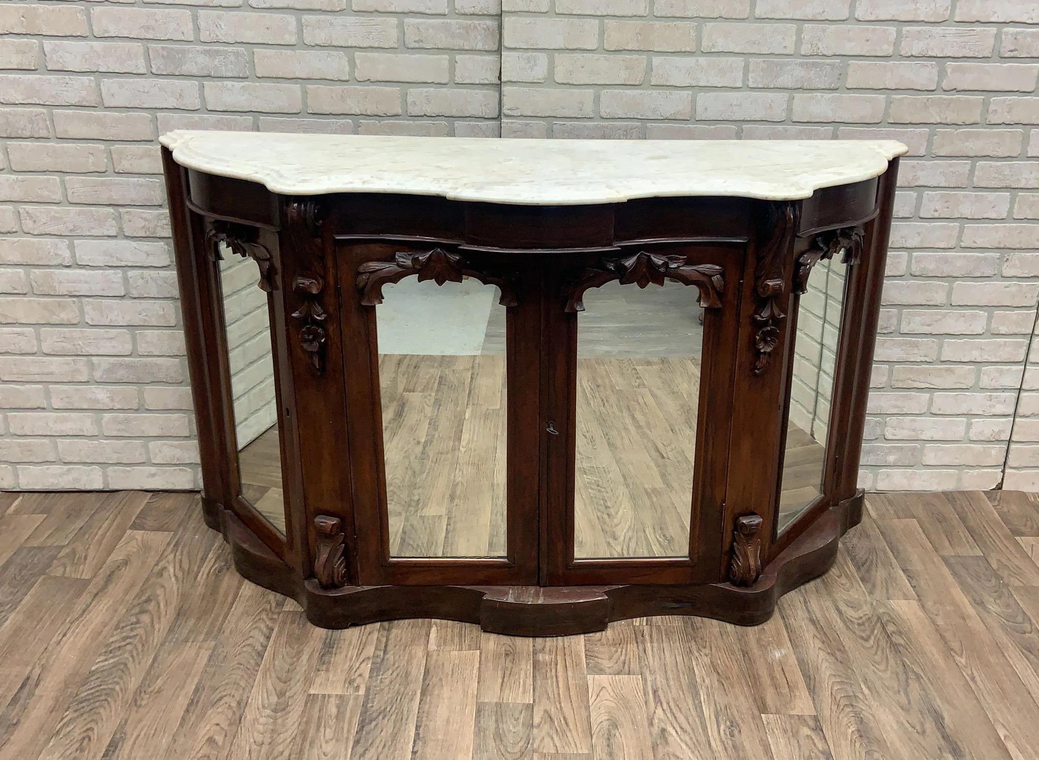 Specchio Antico mobile credenza Impero americano in palissandro e marmo in vendita