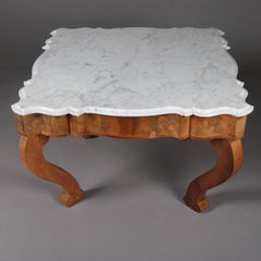Antique American Empire Scalloped Flame Mahogany Marble Top Coffee Table