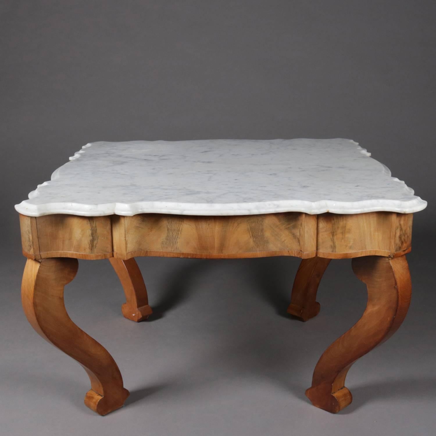 Antique American Empire Scalloped Flame Mahogany Marble Top Coffee Table In Good Condition In Big Flats, NY