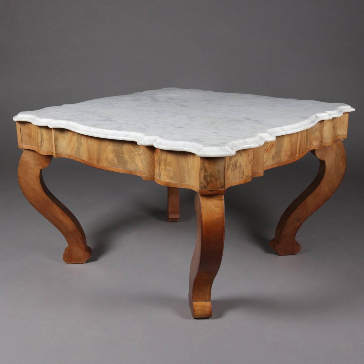 Antique American Empire Scalloped Flame Mahogany Marble Top Coffee Table 1