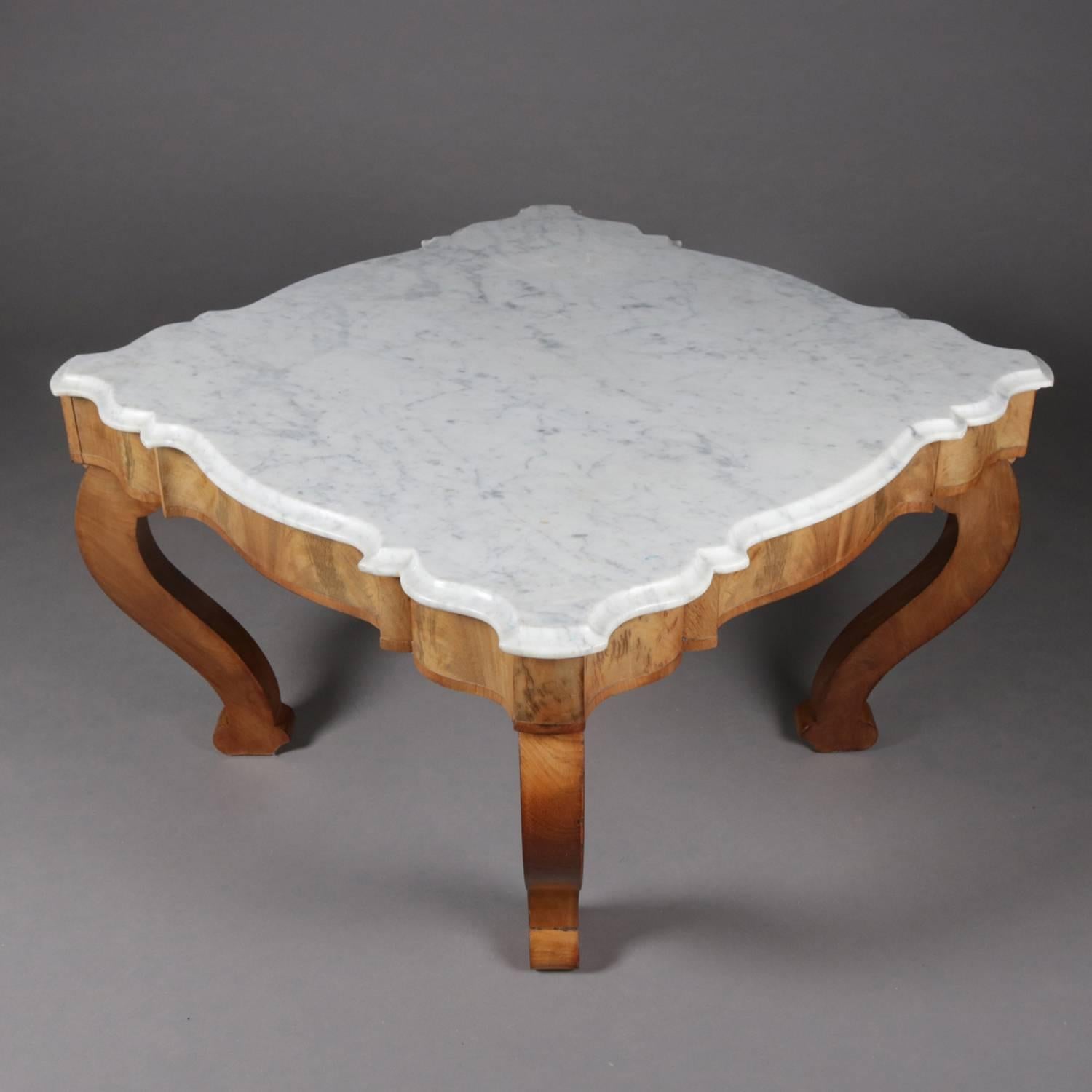 Antique American Empire Scalloped Flame Mahogany Marble Top Coffee Table 2