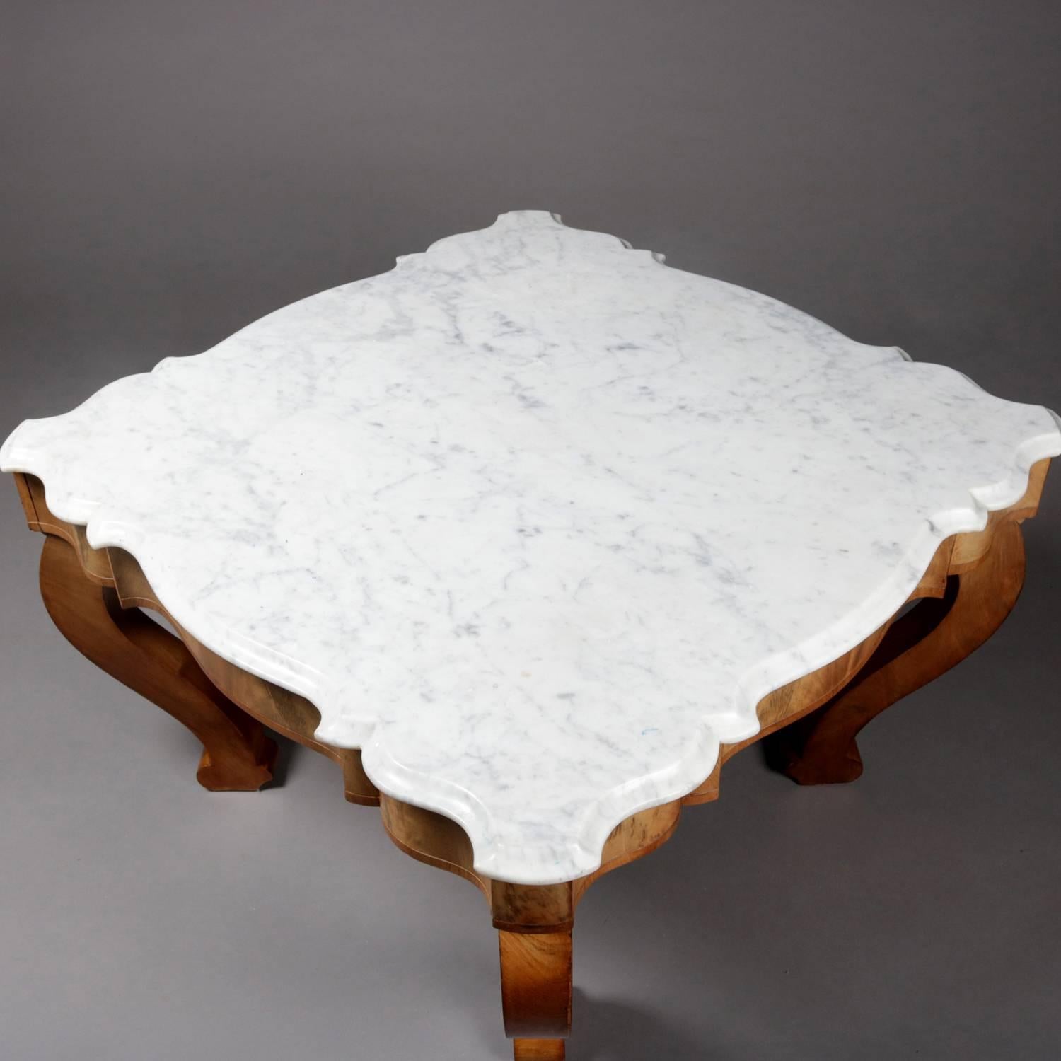Antique American Empire Scalloped Flame Mahogany Marble Top Coffee Table 3