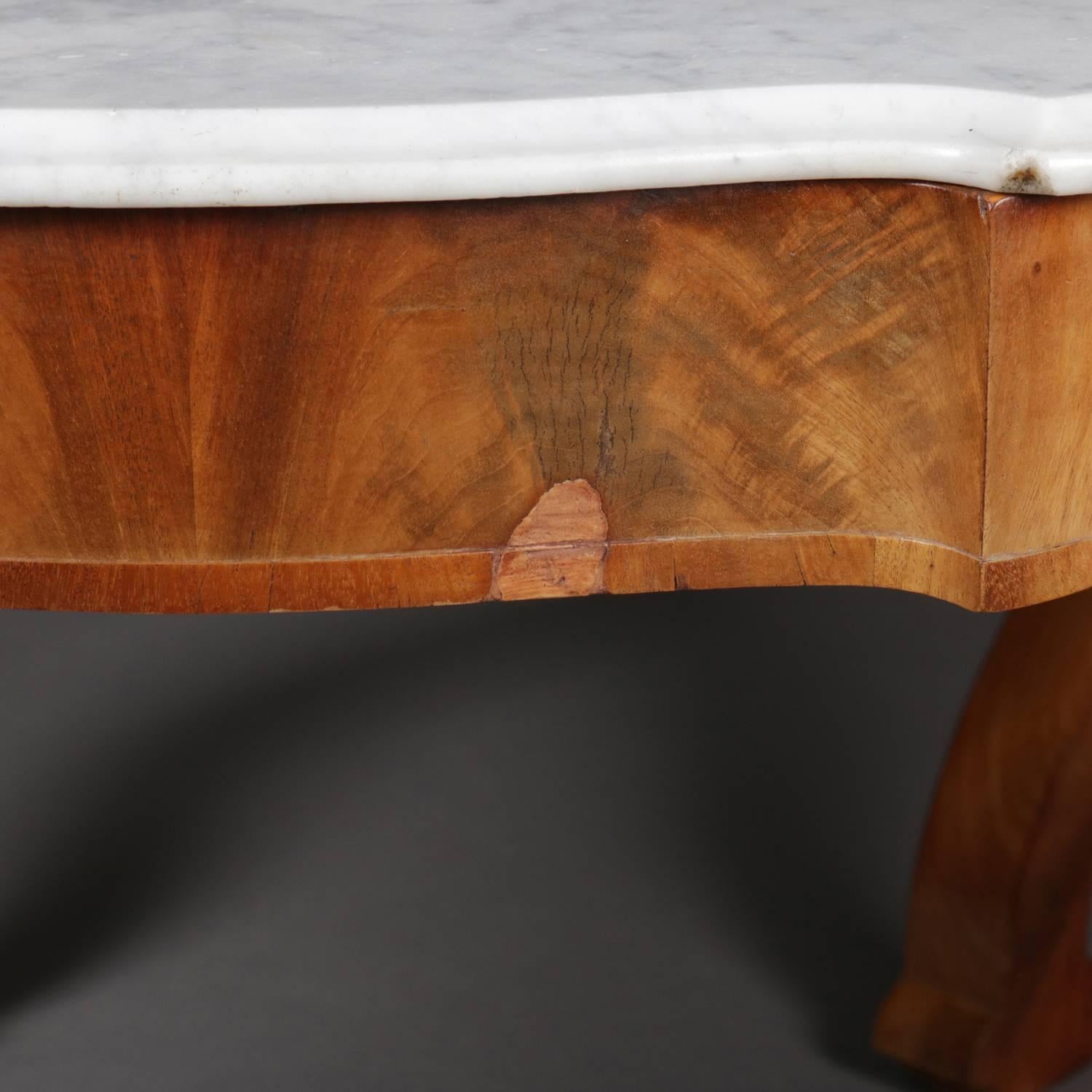 Antique American Empire Scalloped Flame Mahogany Marble Top Coffee Table 4