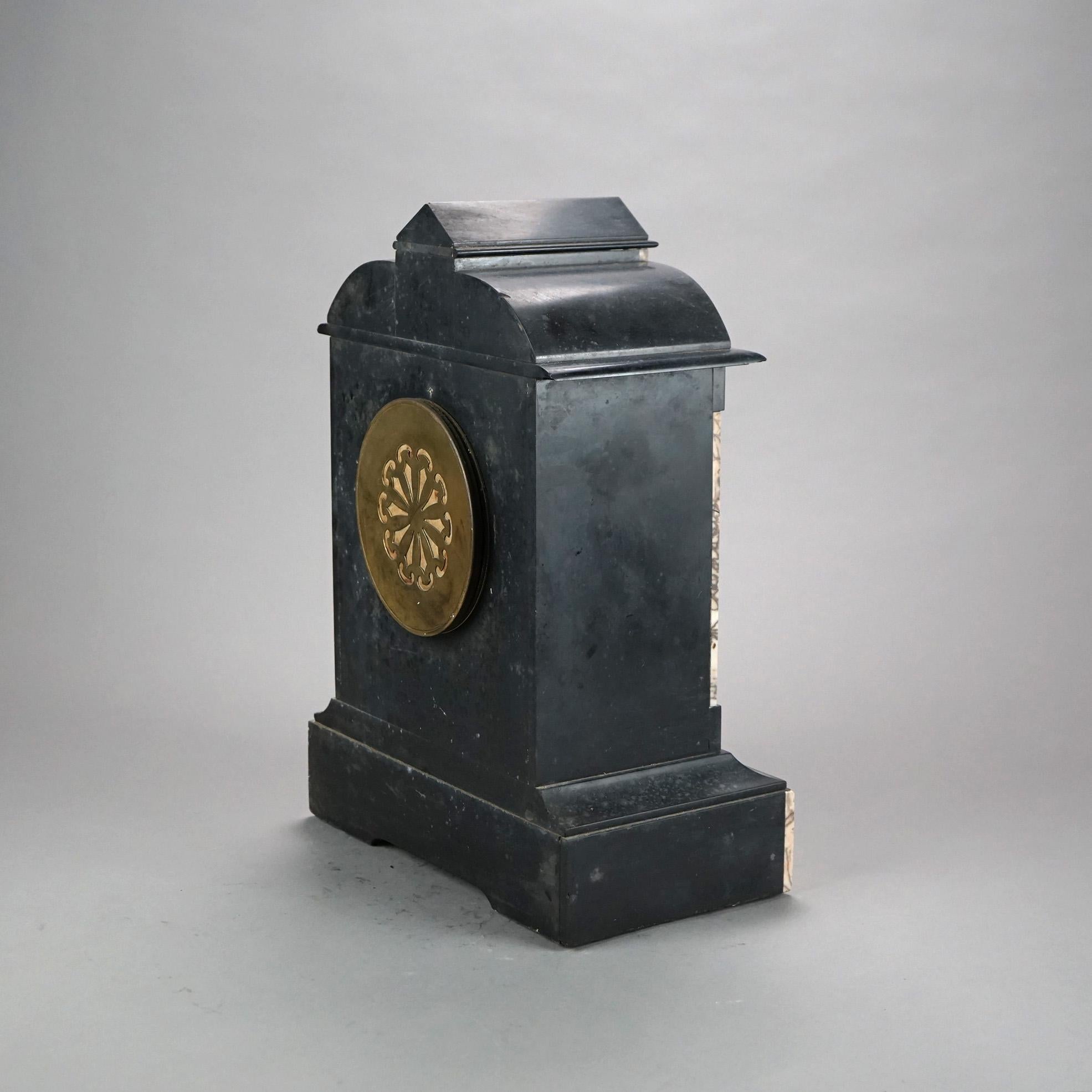 Antique American Empire Slate & Marble Clock with Blue Enamel Open Escapement For Sale 5