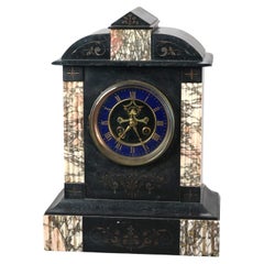 Antique American Empire Slate & Marble Clock with Blue Enamel Open Escapement