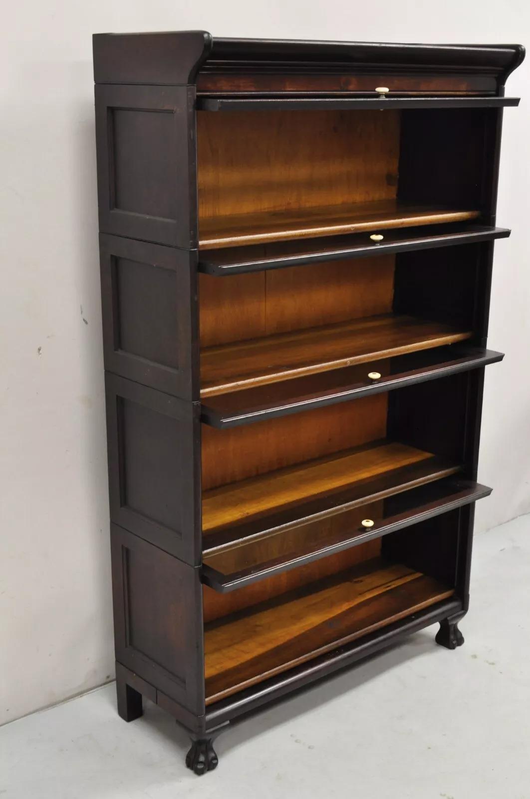 Antique American Empire Style Mahogany 4 Section Stacking Barrister Bookcase For Sale 7