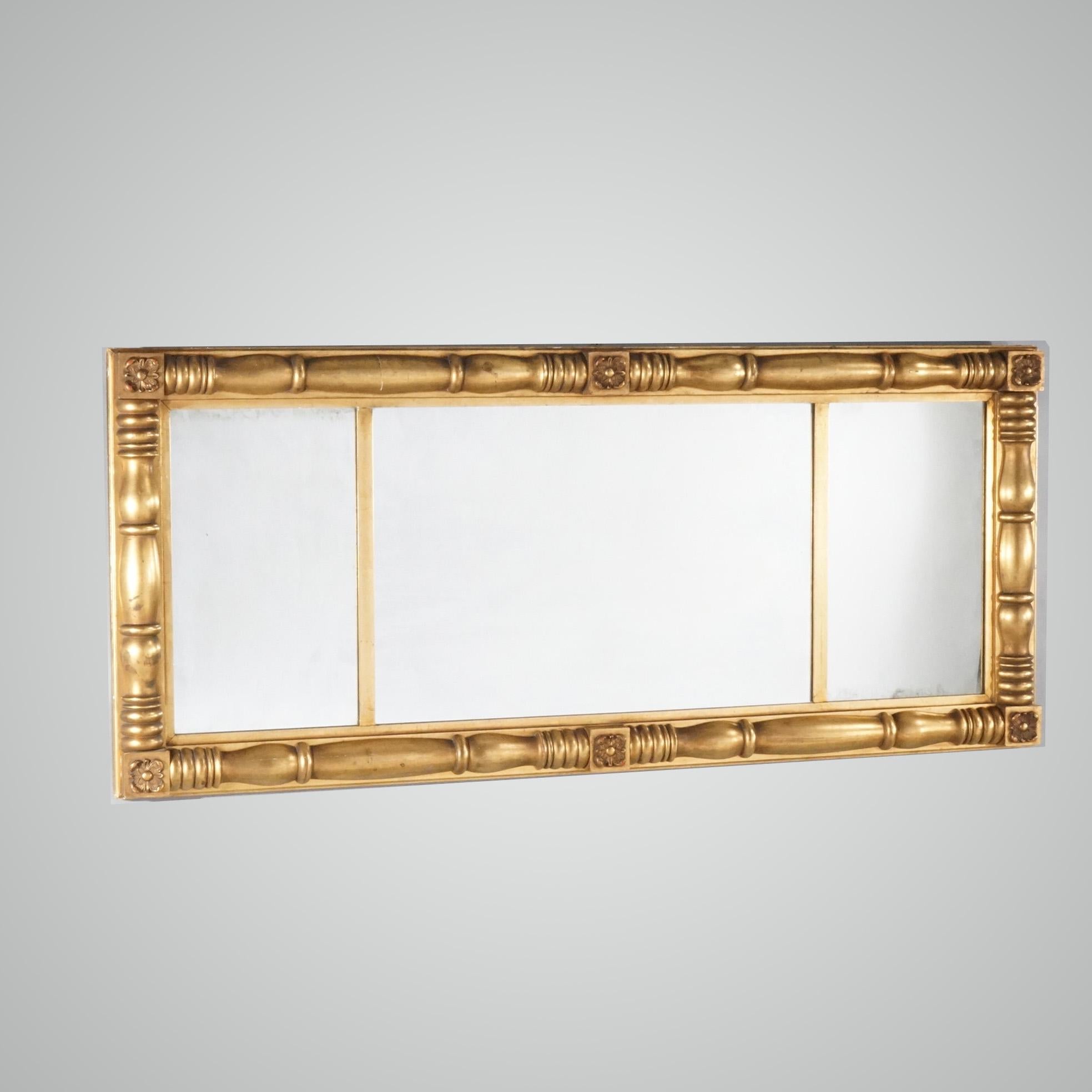 Antique American Empire Three Part Giltwood Wall Mirror, circa 1840 10